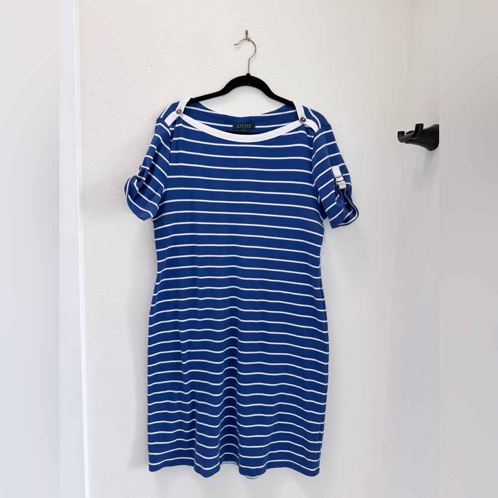 Lauren Ralph Lauren Blue & White Stripe Nautical Cotton Dress | XL